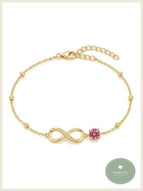 18K Yellow Gold Tourmaline Birthstone Infinity Bracelet Adjustable